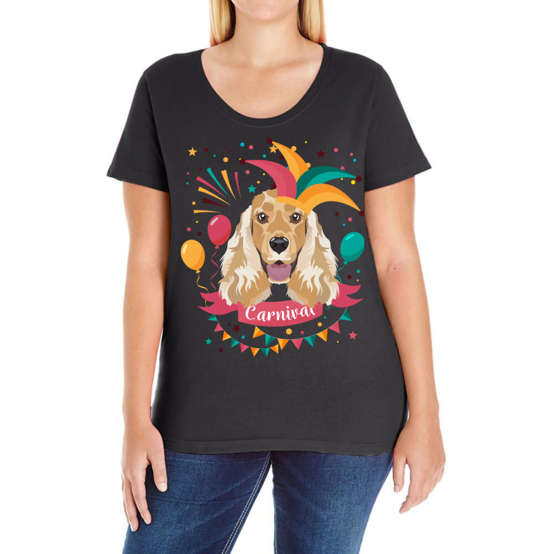 English Cocker Spaniel Carnival Madi Gras Humor Ladies Curvy T-Shirt by pislarjalopa | Artistshot