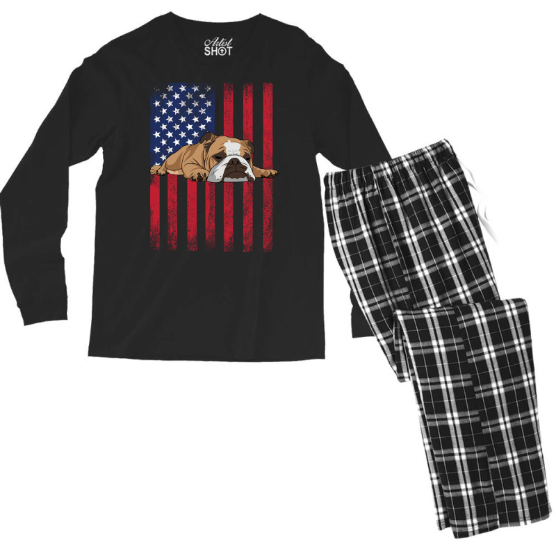 English Bulldog English Bulldog Usa Flag Hippie Men's Long Sleeve Pajama Set | Artistshot