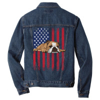 English Bulldog English Bulldog Usa Flag Hippie Men Denim Jacket | Artistshot