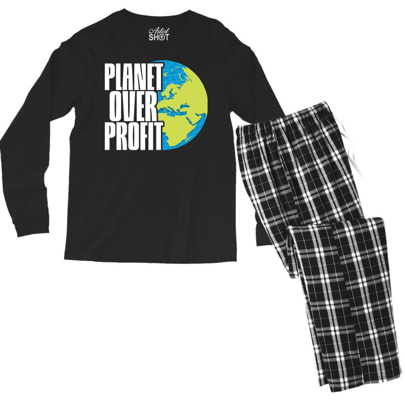 Planet Over Profit Earth Day Climate Change Green Men's Long Sleeve Pajama Set by deteljaedverz | Artistshot