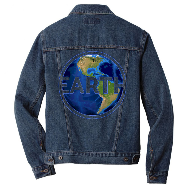 Planet Earth With America Gift Space Idea Aestheti Men Denim Jacket | Artistshot