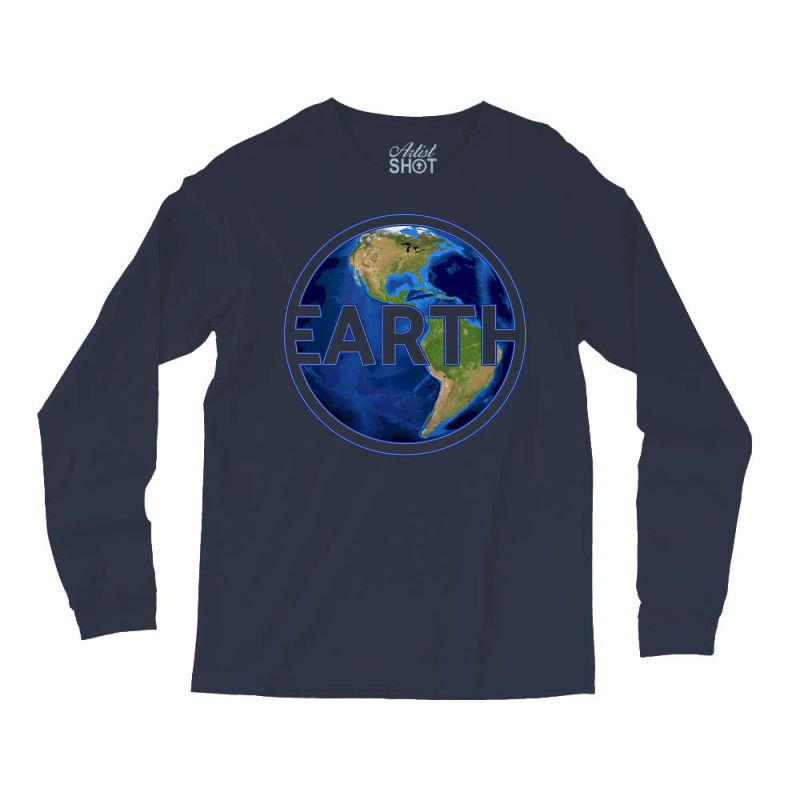 Planet Earth With America Gift Space Idea Aestheti Long Sleeve Shirts | Artistshot