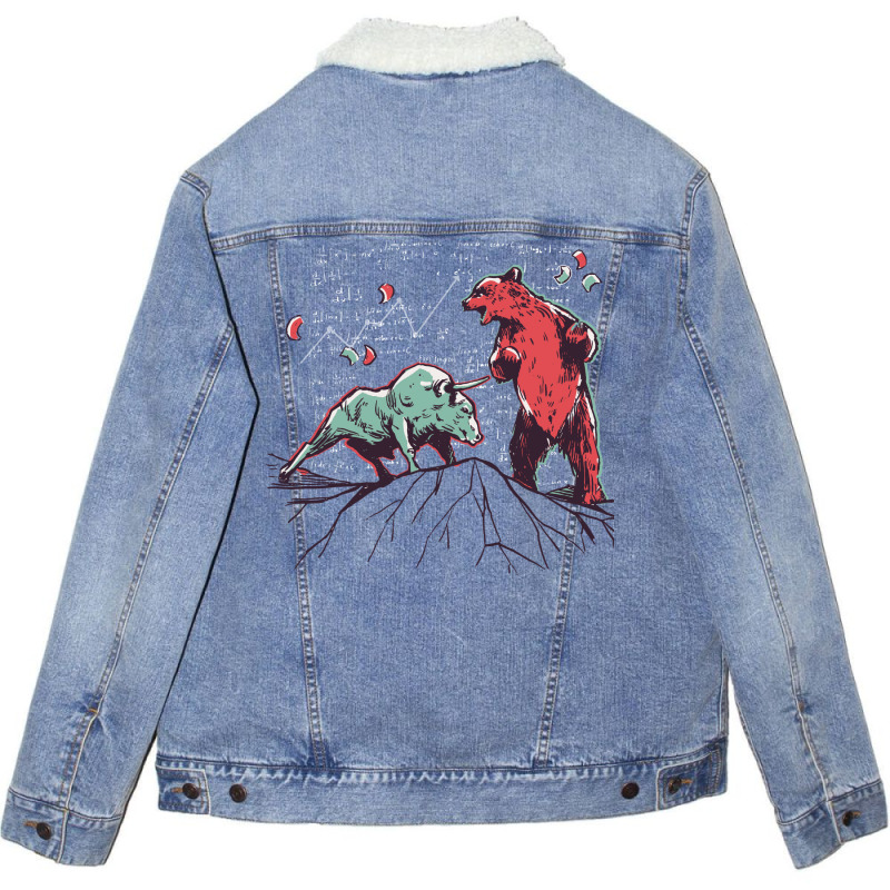 Bull Vs Bear Funny Unisex Sherpa-Lined Denim Jacket by reyhunmaatukg | Artistshot