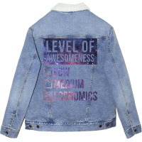 Funny Level Of Awesomeness Low Medium Gift Economi Unisex Sherpa-lined Denim Jacket | Artistshot