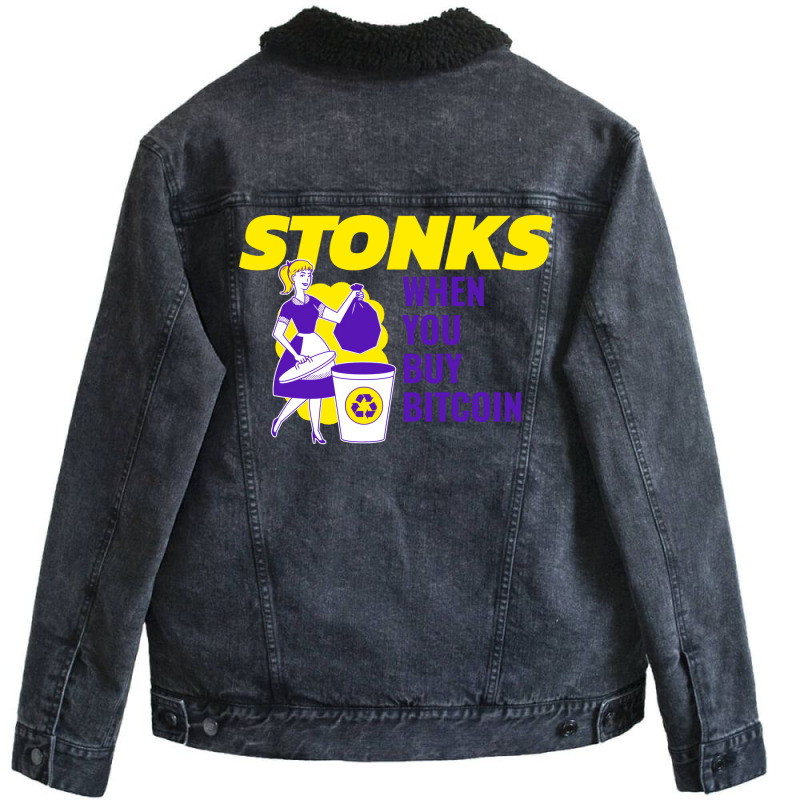 Stonks When You Buy Bitcoin Travel Unisex Sherpa-Lined Denim Jacket by efrancikag | Artistshot