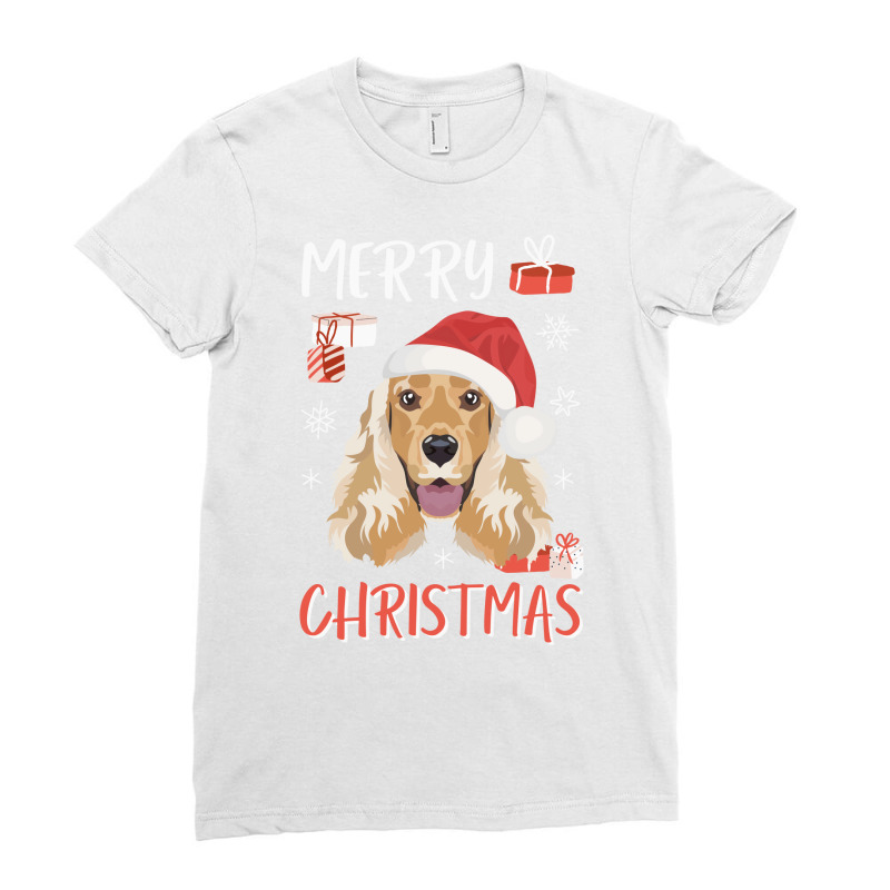 English Cocker Spaniel Christmas Red Ladies Fitted T-Shirt by gcwalizatty1 | Artistshot