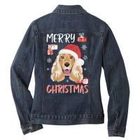 English Cocker Spaniel Christmas Red Ladies Denim Jacket | Artistshot