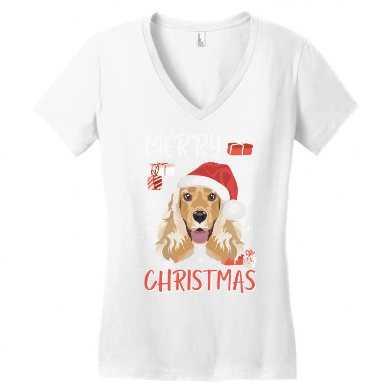 English Cocker Spaniel Christmas Red Women's V-Neck T-Shirt by gcwalizatty1 | Artistshot