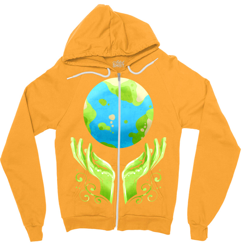 Two Hands Holding The Earth For Earth Day Travel Zipper Hoodie by kosicnarwarw | Artistshot