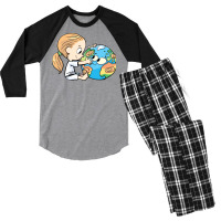 Little Girl Cares For The Injured Planet Earth Mus Men's 3/4 Sleeve Pajama Set | Artistshot