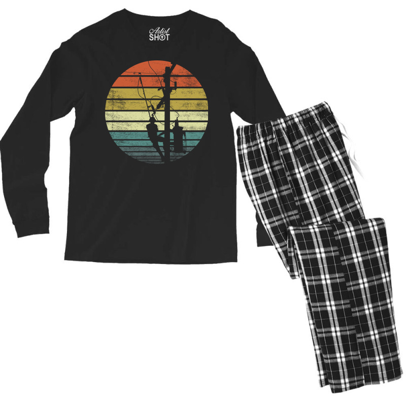 Lineman Vintage Retro Electric Cable Aesthetic Men's Long Sleeve Pajama Set | Artistshot