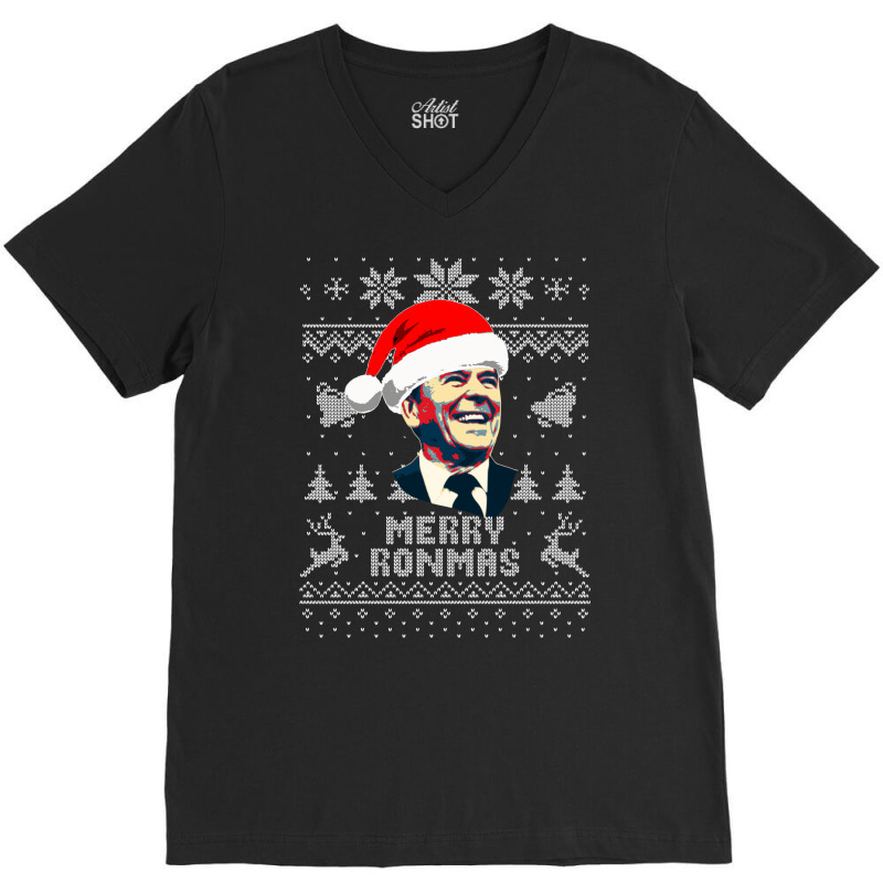 Ronald Reagan Merry Ronmas V-Neck Tee by megyasarez | Artistshot