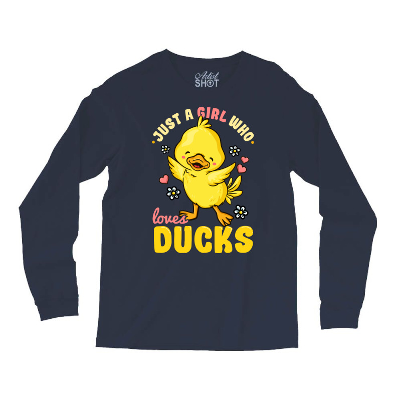 Just A Girl Who Loves Ducks Cute Duck Lover Yellow Long Sleeve Shirts by argirwpaenov9 | Artistshot