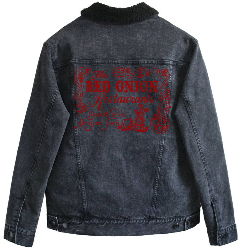 The Red Onion Restaurant        Retro Mid Century Unisex Sherpa-Lined Denim Jacket by zaheretippanp | Artistshot