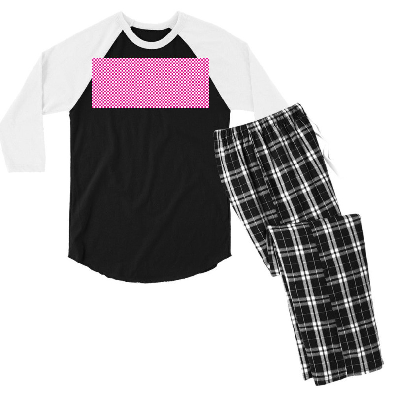 Pink Check Small Squares Pattern Men's 3/4 Sleeve Pajama Set by American choice | Artistshot