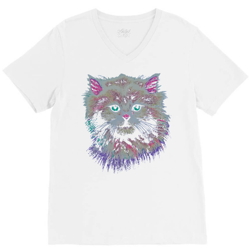 Hip 80s Crazy Lady Retro Cat V-Neck Tee by mpofykurpesl | Artistshot