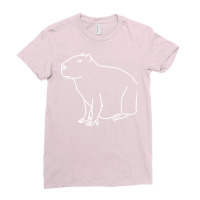 Capybara Minimal White Line Drawing 80s Ladies Fitted T-shirt | Artistshot