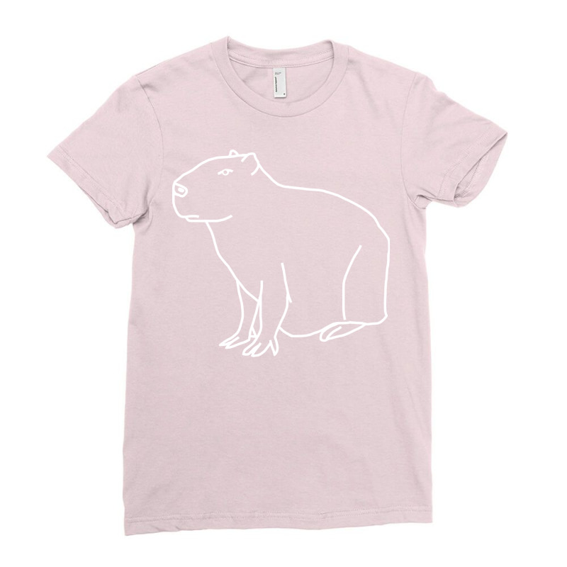 Capybara Minimal White Line Drawing 80s Ladies Fitted T-Shirt by muszawytheq | Artistshot