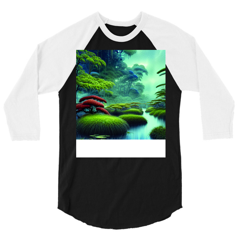 Digital Painting Scene Of A Realistic Jungle And L 3/4 Sleeve Shirt | Artistshot