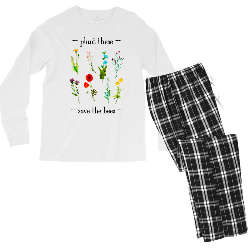 Plant These Save The Bees Watercolor Wildflowers 7 Men's Long Sleeve Pajama Set | Artistshot