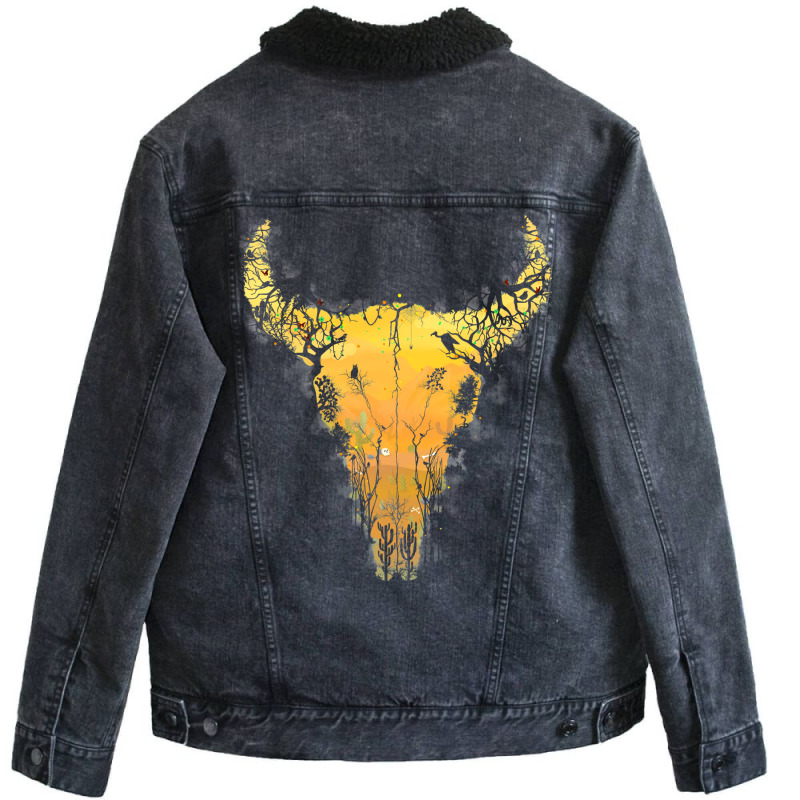 Dark Desert Cow Skull Unisex Sherpa-lined Denim Jacket | Artistshot