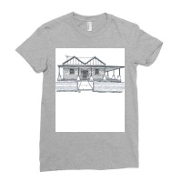 Australian Brick Homestead Old House Pen Ink Greys Ladies Fitted T-shirt | Artistshot