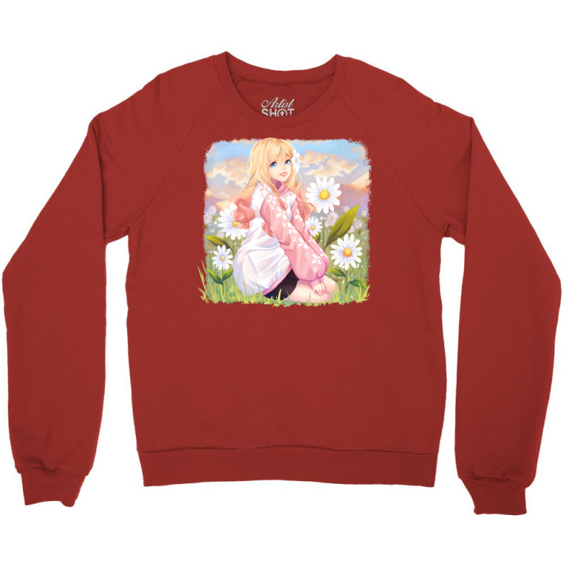 Flower Field Xi Yui Red Crewneck Sweatshirt by abataymunaevj | Artistshot