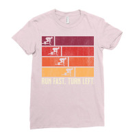 Run Fast Turn Left Sprint Dash Runners 100m 200m 4 Ladies Fitted T-shirt | Artistshot