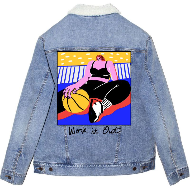 Work It Out Retro Unisex Sherpa-Lined Denim Jacket by eialmanuter | Artistshot