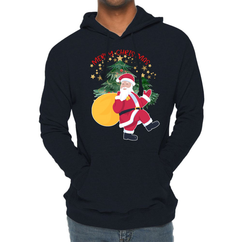 Merry Christmas Santa Clause Decorated Tree T Shir Lightweight Hoodie | Artistshot