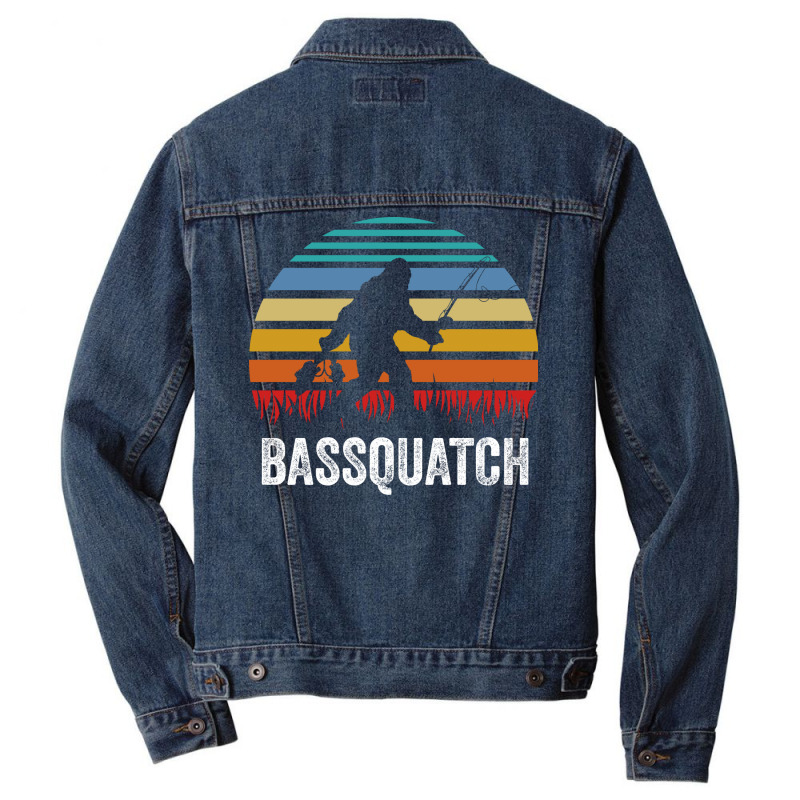 Bassquatch Bass Fishing Sasquatch Vintage Gift Red Men Denim Jacket | Artistshot