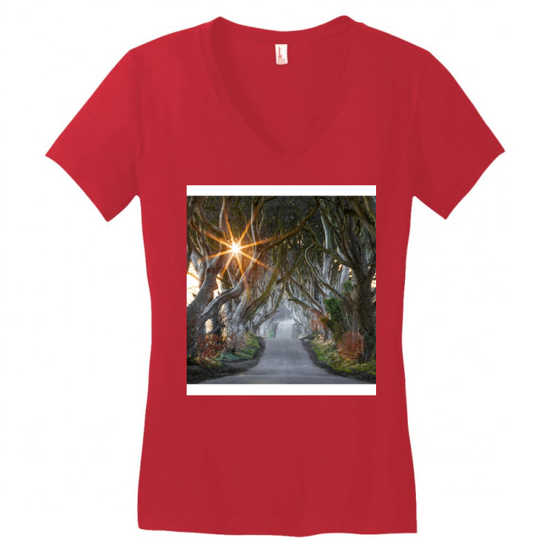 The Dark Hedges  County Antrim  Northern Ireland Women's V-Neck T-Shirt by pectolboevex | Artistshot