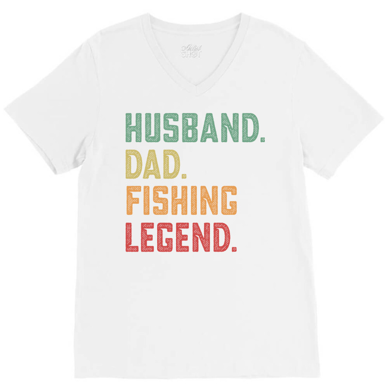 Husband Dad Fishing Legend Fisher 70s V-Neck Tee by orriabijli6 | Artistshot