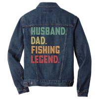 Husband Dad Fishing Legend Fisher 70s Men Denim Jacket | Artistshot