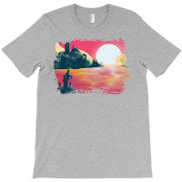 Sunset And Fishing View Landscape Blue T-shirt | Artistshot