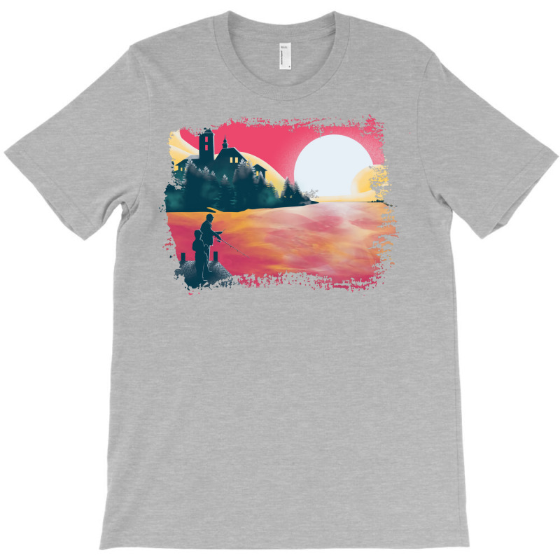 Sunset And Fishing View Landscape Blue T-Shirt by orriabijli6 | Artistshot