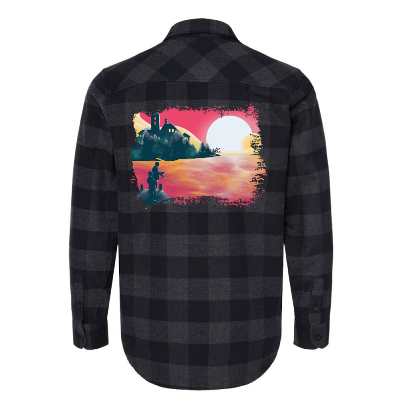 Sunset And Fishing View Landscape Blue Flannel Shirt by orriabijli6 | Artistshot