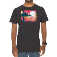 Sunset And Fishing View Landscape Blue Vintage T-shirt | Artistshot