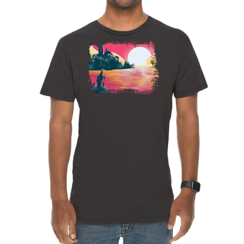 Sunset And Fishing View Landscape Blue Vintage T-Shirt by orriabijli6 | Artistshot