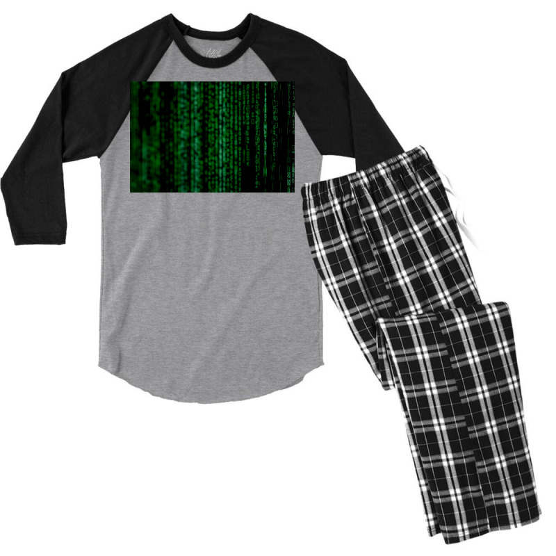 Matrix Computer Data Pattern Men's 3/4 Sleeve Pajama Set | Artistshot