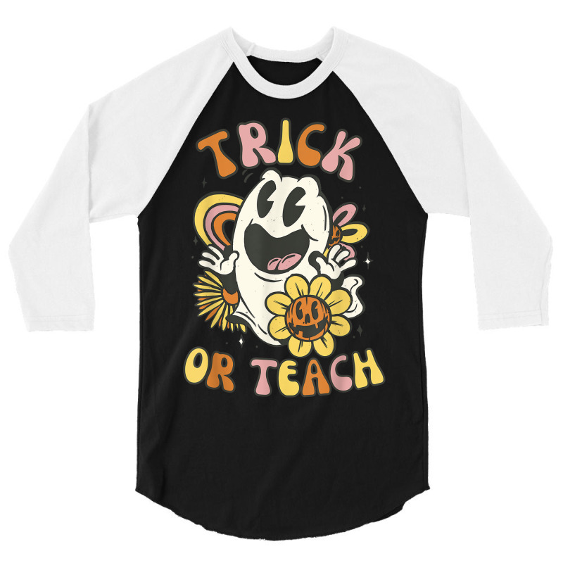 Trick Or Teach Groovy Halloween Floral Ghost 60s 7 3/4 Sleeve Shirt by Newart | Artistshot