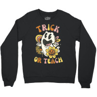 Trick Or Teach Groovy Halloween Floral Ghost 60s 7 Crewneck Sweatshirt | Artistshot