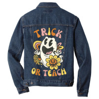 Trick Or Teach Groovy Halloween Floral Ghost 60s 7 Men Denim Jacket | Artistshot