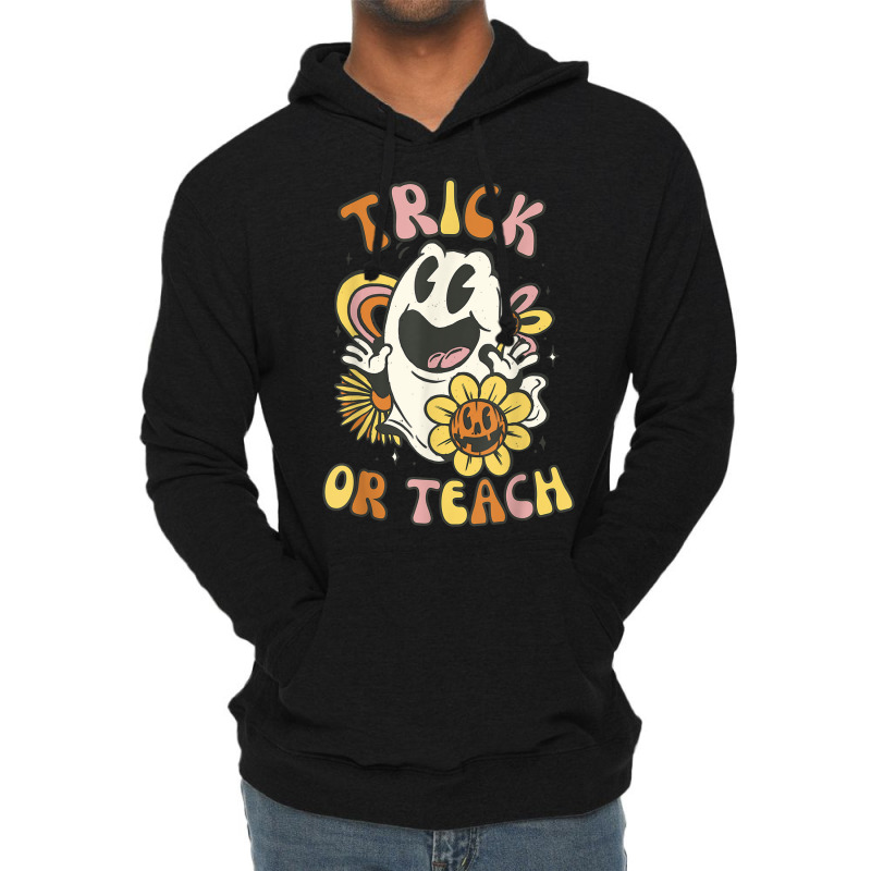 Trick Or Teach Groovy Halloween Floral Ghost 60s 7 Lightweight Hoodie by Newart | Artistshot