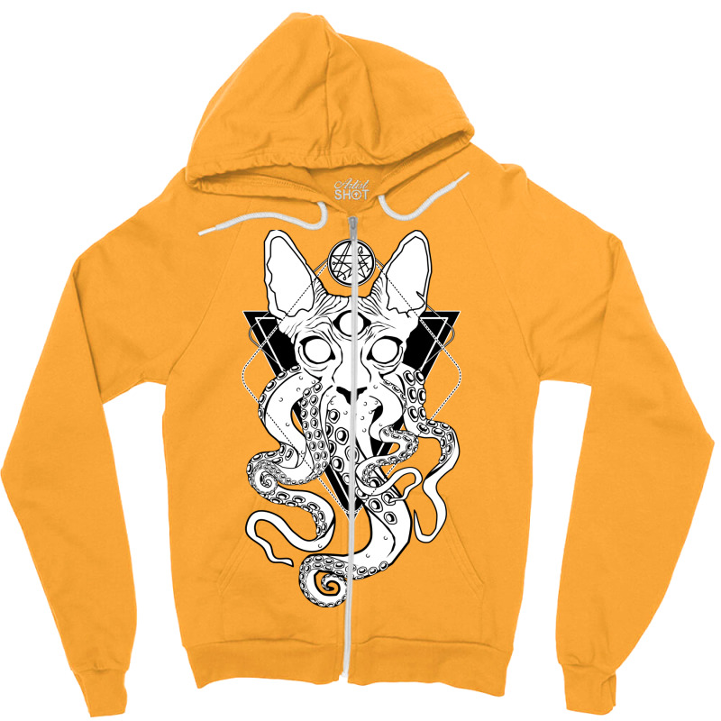 Cathulhu   The Cosmic Tentacle Cat Zipper Hoodie by fiserpoughk | Artistshot