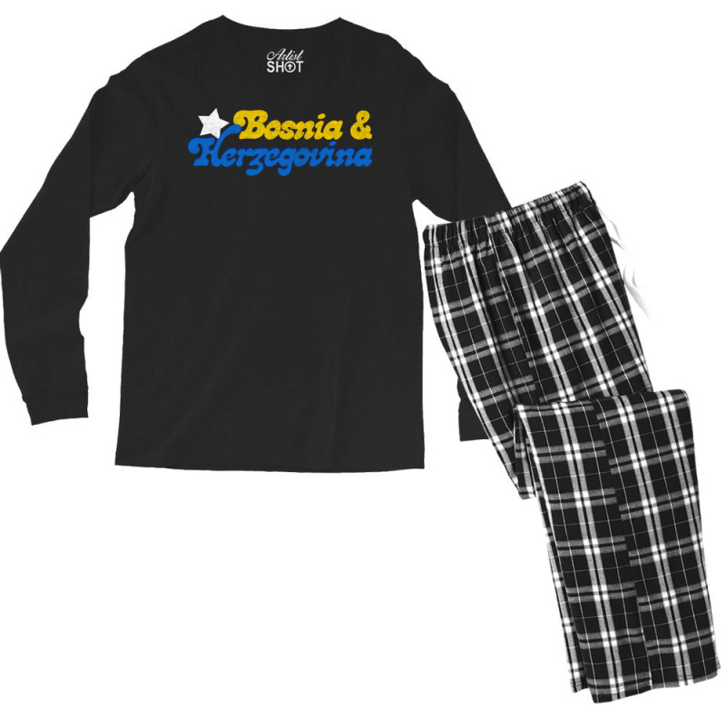 Bosnia   Retro Faded Style Typography Design Men's Long Sleeve Pajama Set | Artistshot