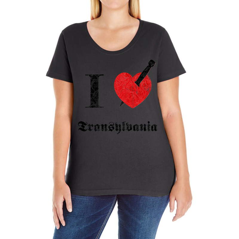 I Love Transylvania (black Eroded Font) Ladies Curvy T-Shirt by easontatgeg | Artistshot