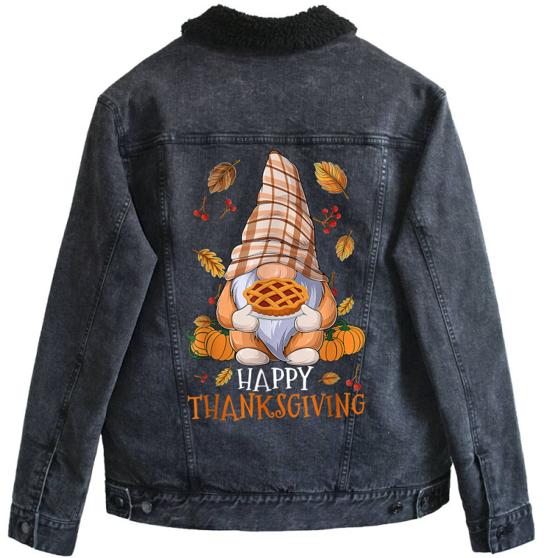 Cute Gnome Happy Thanksgiving Autumn Fall Pumpkin Unisex Sherpa-lined Denim Jacket | Artistshot