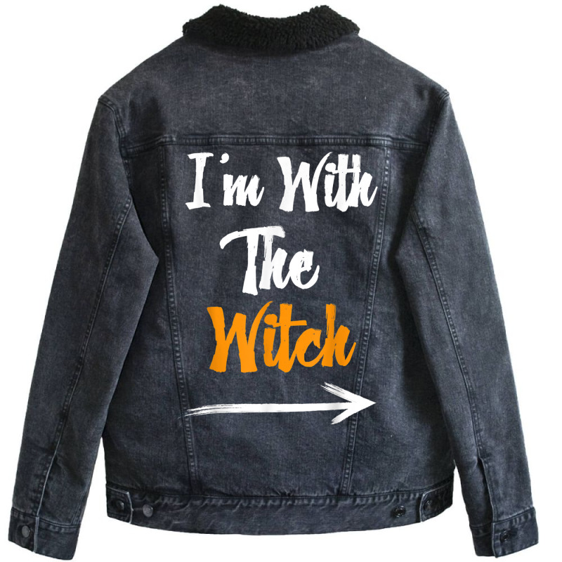 Funny Halloween For Men I'm With The Witch Funny H Unisex Sherpa-lined Denim Jacket | Artistshot