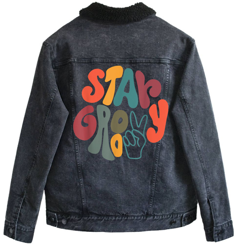 Vintage 70s Vibes Peace Hippie Stay Groovy Positiv Unisex Sherpa-lined Denim Jacket | Artistshot